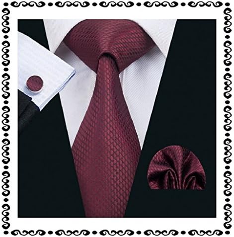 Men's Classic Solid Plain Silk Necktie Tie Hanky Cufflink Set