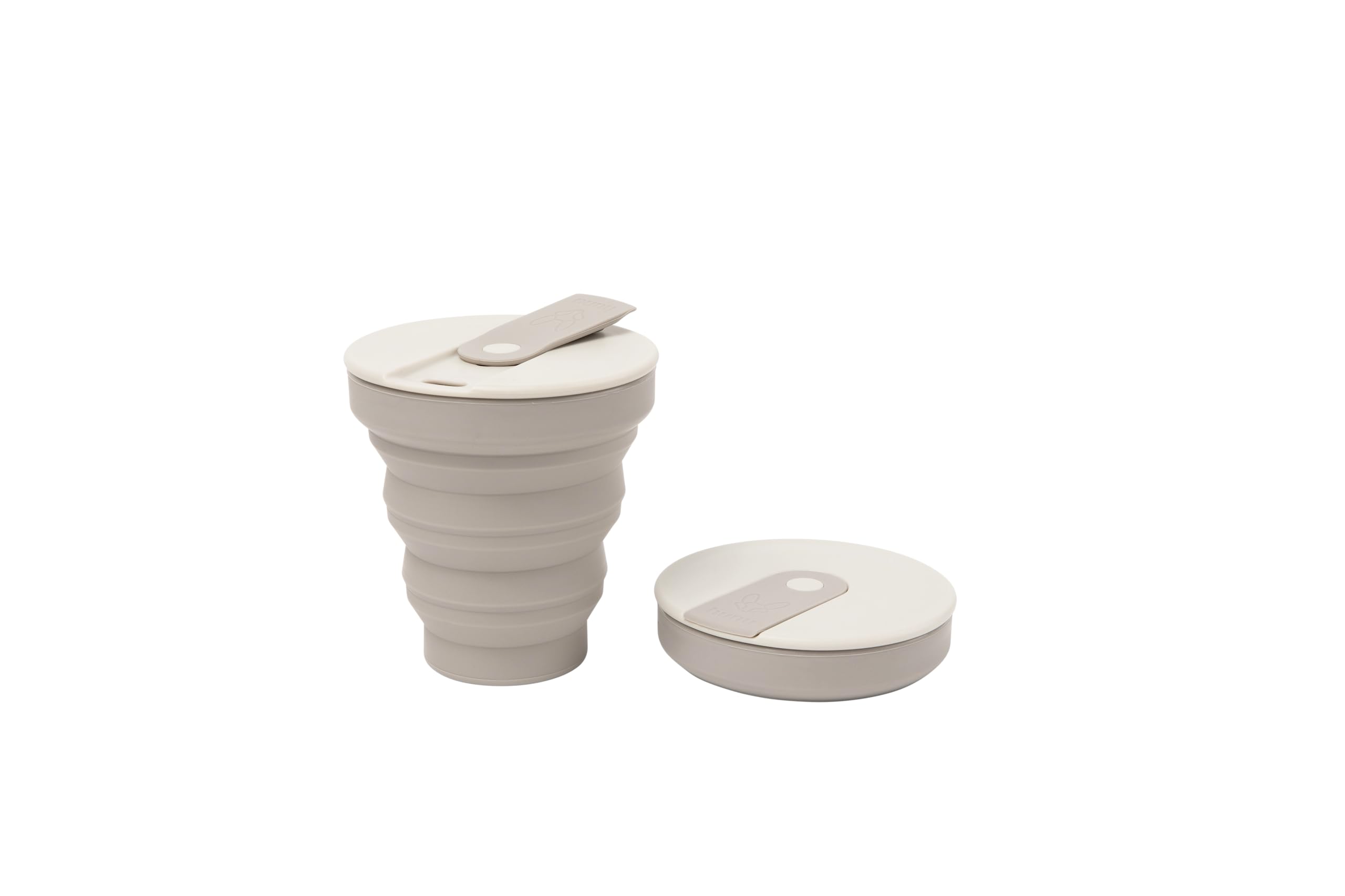 HUNU Collapsible Coffee Cup with Lid - BPA Free Foldable Silicone Espresso Cup for Hot Drinks - Leakproof Reusable Pocket Coffee Mug - Portable Travel Mug or Camping Cup - 12OZ (Warm Grey)