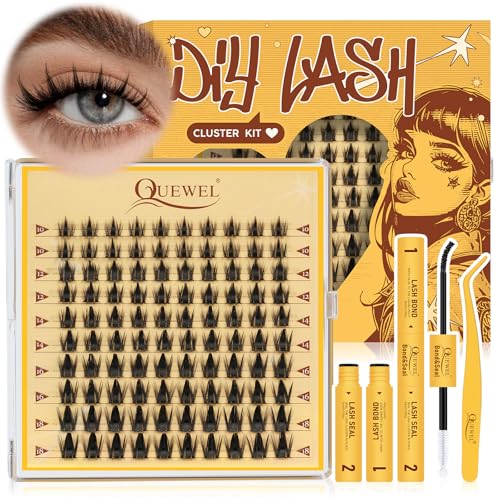 QUEWEL Fairy False Eyelashes Extension Manga Mix 10-18 mm DIY Eyelash Extension Kit with Lash Bond and Seal, False Eyelashes Tweezers for DIY Natural (FD-Manga Kit)