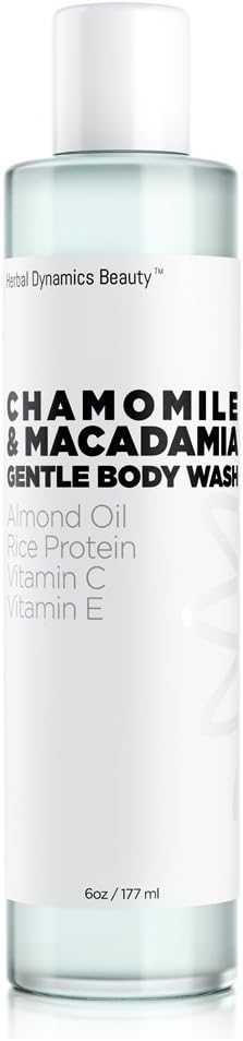 HD Beauty Chamomile + Macadamia Gentle Body Wash with Almond Oil, Rice Protein, Vitamin C and Vitamin E For Soothing and Hydrating Dry Skin, 6.0 oz.