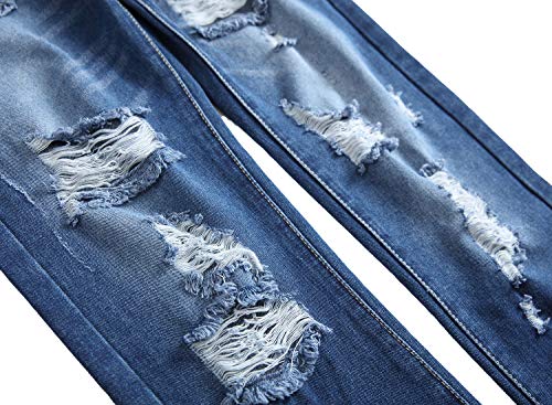 Qazel Vorrlon Men's Slim Fit Blue Stretch Destroyed Ripped Skinny Denim Jeans Size 30,Q407 - Thumbnail 5