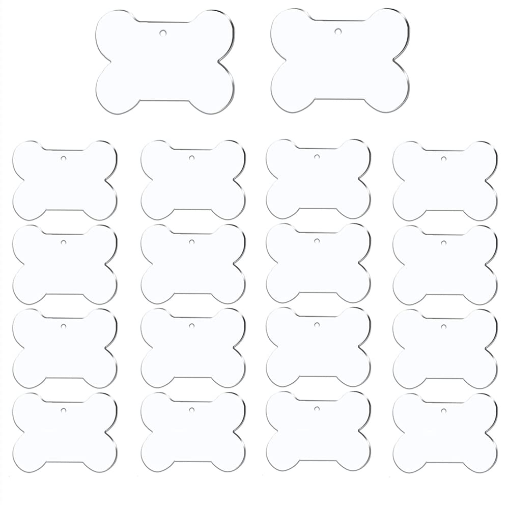 Duunshylw 20 Pcs Acrylic Keyring Blanks Acrylic Bone Blank Keychains Dog Bone Key Chain Blanks Custom Dog Tags for DIY Keychains Bag Tags Gift Tags Project