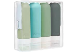 Quatish Travel Bottles 【Original Patented】, 3 oz Tsa Approved Leak Proof Travel Containers for Toiletries, Silicone Shampoo Bottles, 4 Pack Travel Size Toiletries with Toiletry Bag, Morandi