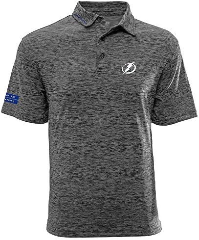 NHL Tampa Bay Lightning Adult Men Haze Insignia Wordmark Polo, Medium, Heather Charcoal