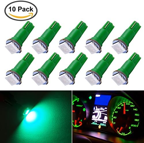 BEAMFUN 10 Piece T5 5050 1-SMD LED Automotive Car Lights Bulb Dashboards Gauge Indicator Bulbs Ignition Lights For All T5 Wedge Type 1SMD 17 18 27 37 58 70 73 74 79 85 86 2721 Green