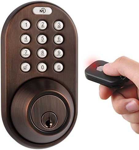 MiLocks XF-02OB Digital Deadbolt Door Lock with Keyless Entry via Remote Control and Keypad Code for Exterior Doors