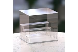 Choowin 4-Tier Clear Acrylic Display Case Display Box Display Stand with Door,Countertop Display Case for Collectible Mini Action Figure,Dustproof Storage Organizer(White Base,Clear Step)