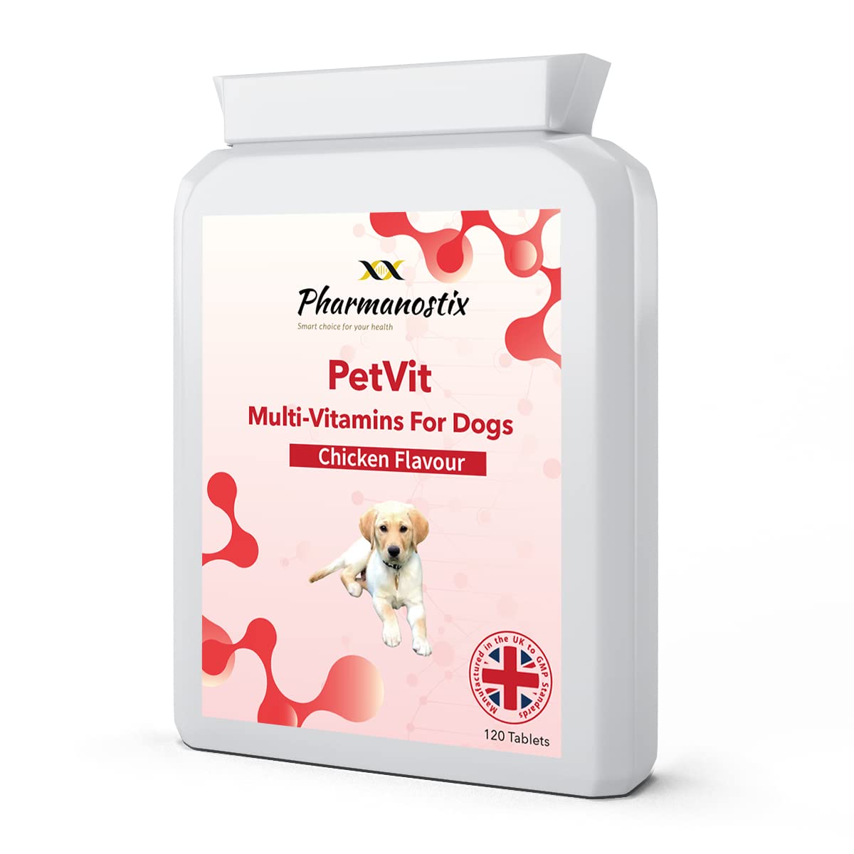 PetVit - Daily Multivitamins for Dogs 120 Chewable Chicken Flavour Tablets - 24 Essential Vitamins & Minerals- Support Healthy Heart Brain Hips Joints Bones Teeth Skin & Coat- For Young or Senior Pets