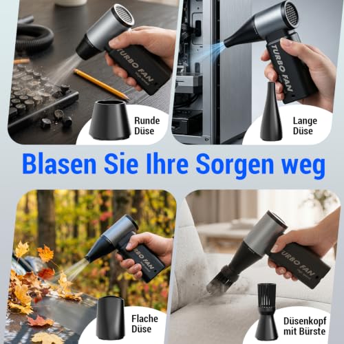 Compressed Air Duster, 110,000 RPM Super Power Electric Air Duster for PC Keyboard, 5 Speed Turbo Fan, Rechargeable Dust Fan for Electronics, Keyboard, Home and Outdoor Cleaning, Black