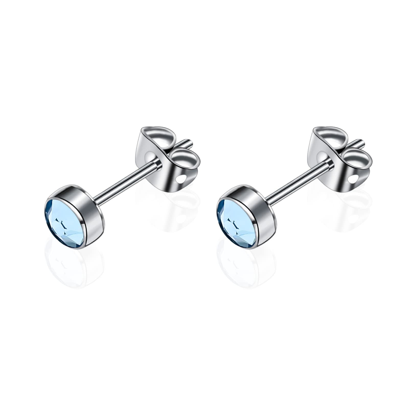 Artskin G23 Titanium Crystal Stud Earrings for Women Men Girls Hypoallergenic Nickel Free 5mm Dainty Elegant Classic Stud Earrings for Sensitive Ears (5MM, Aquamarine-)