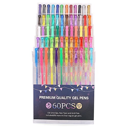 SHIQI 60 Gel Pens Set Coloring For Adults Coloring Books Drawing Painting Writing Artist Office Art Markers Gel Pens Glitter Metallic