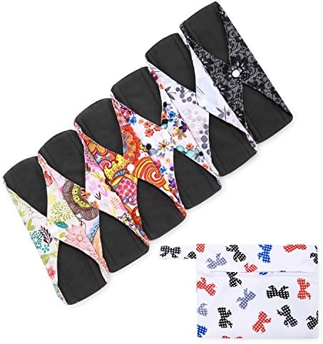 Ranferry Reusable Menstrual Pads ( Pack of 6,Medium) with Bamboo Charcoal Layer,Tampon and Ladies Panties for Antibacterial Protection, Sanitary Napkins for Feminine Period Care