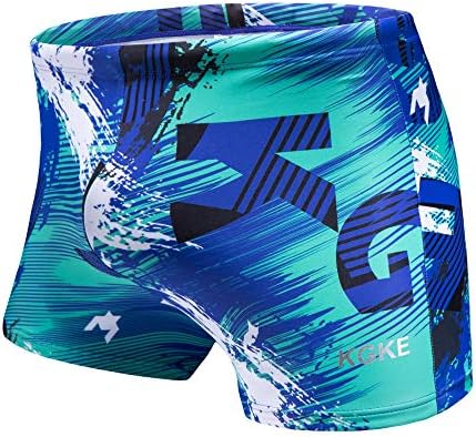 K898Men's Square Leg Swimming Jammer Shorts UPF50+,Men Swimsuit Swim Jammers Fabric Shape Retention (Green&Blue,L)