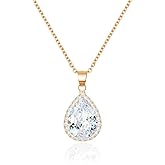 Linawe Crystal Chain Necklace for Women Trendy, Imitation Diamond Pendant, Statement Cubic Zirconia Boho Jewelry Set, 14K Gold/Rose Gold/Silver Birthstone Necklace