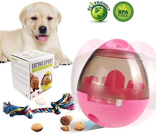 Leber Pet Food Dispenser Ball and Dog Chew Rope Toy - IQ Treat Dispensing Ball for Dogs & Cats