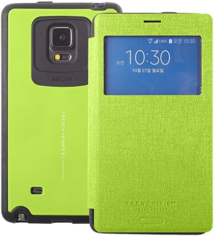Note Edge Case, [Drop Protection] French Bumper [View Window] Flip Cover [Shock Absorption] Case *TPU Jelly + Synthetic Leather* for Galaxy Note Edge N9150 (Green)