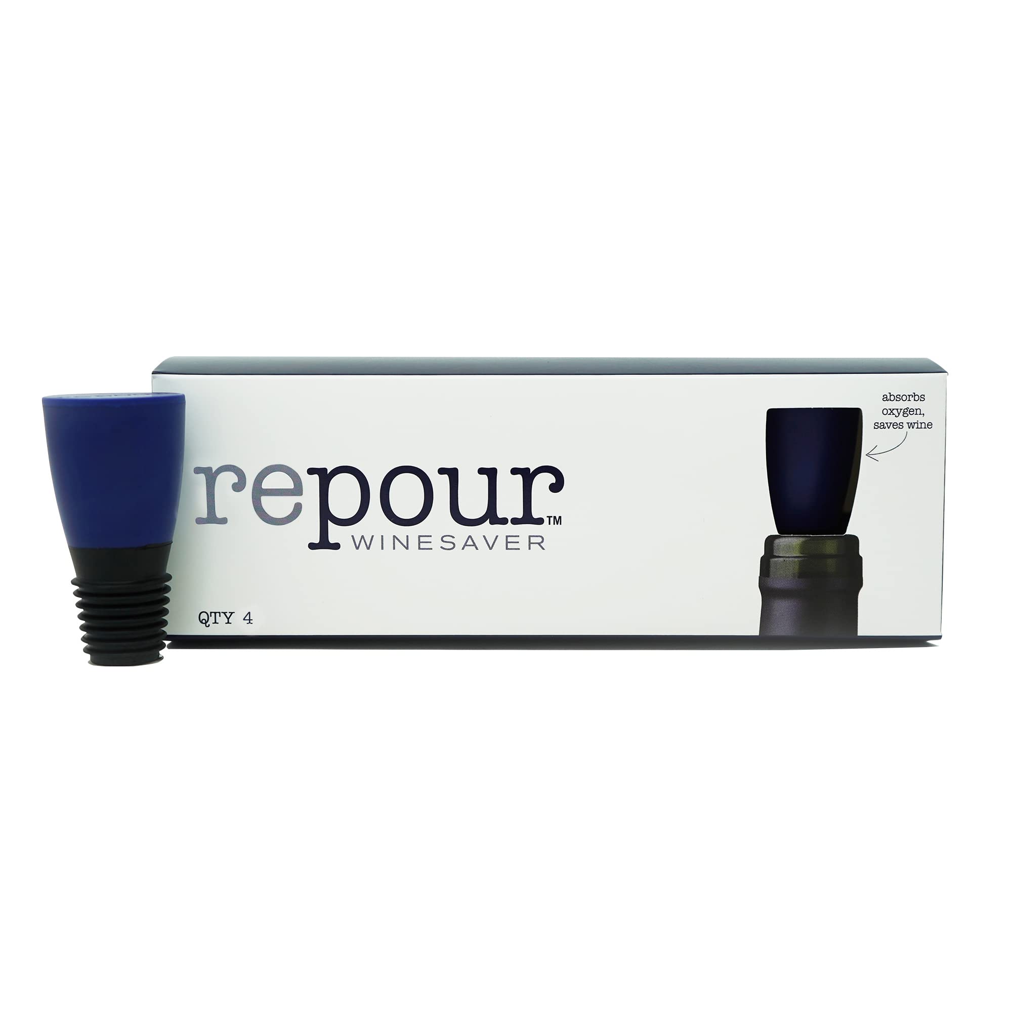 Repour Wine Saver, Wine Preserver and Stopper Removes Harmful Oxygen from Your Wine, Simple and Effective, Glass, Multi-Colour, Pack of 4