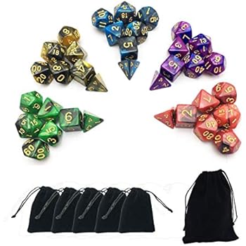 SmartDealsPro 5 x 7-Die Series Two Colors Dice with Free Pouches for RPG MTG Table Games