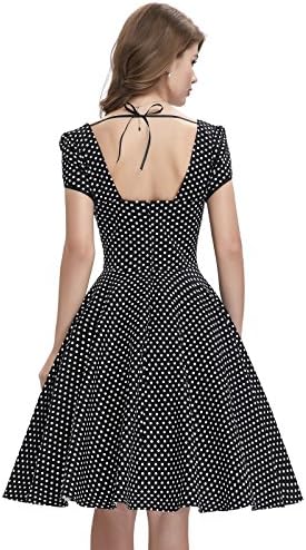 Belle Poque Women's Polka Dot 1950s Vintage Pinup Dress with Short Sleeves