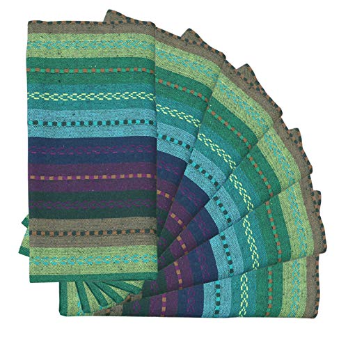 12 Pack Salsa Stripes Dinner Napkins, Soft & Comfortable Cotton Napkins Multi Color Luxurious Salsa Napkins - Tailored With Mitered Corners And A Generous Hem Easy care - Teal Multi - 18x18 Inch
