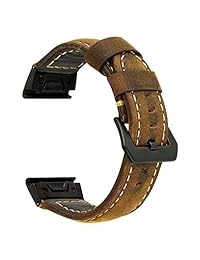 Correa de reloj Fenix 5, TRUMiRR de 0.866 in, de liberación rápida, fácil ajuste, correa de piel auténtica, correa de acero para Garmin Fenix 5 Forerunner 935 (FR935) Approach S60, Café Oscuro