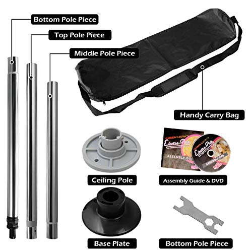 250 Lbs Sturdy & Adjustable Dance Pole Full Kit Portable Stripper Exercise Fitness Club Party Dancing Silver Levels of Dancers in Your Own Home