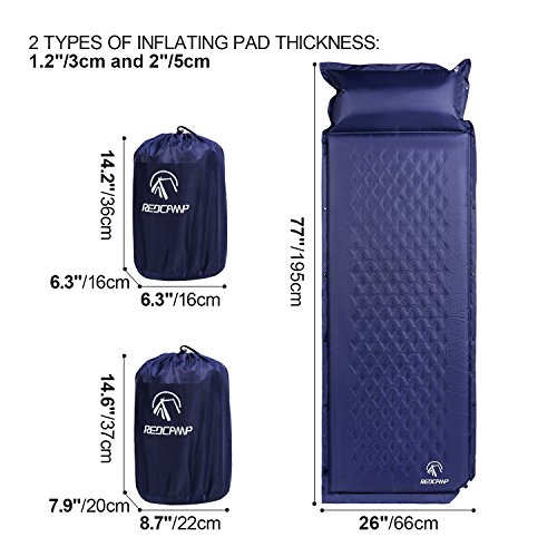 REDCAMP SelfInflating Sleeping Pad with Attached Pillow, Compact