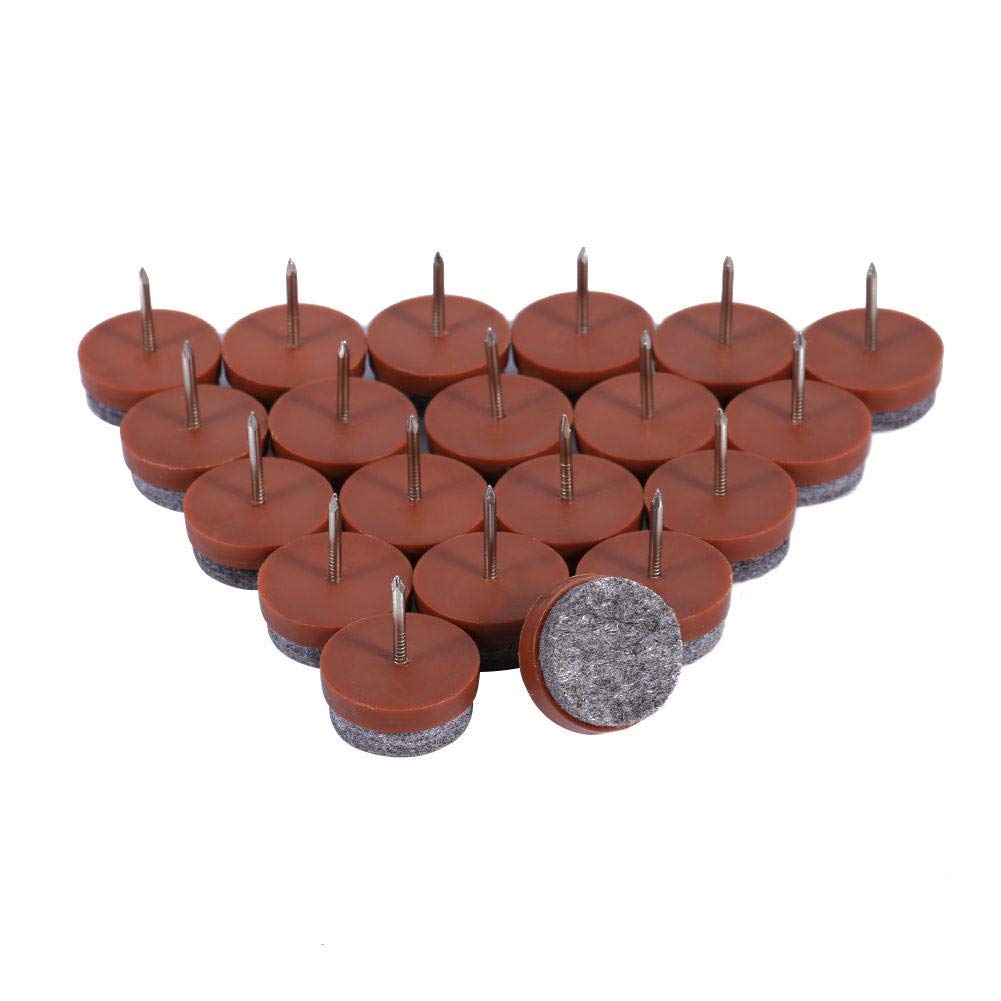 20pcs Nail-on Furniture Table Chair Floor Protectors Leg Felt Pad Slide 24mm Dia, Nail-on Heavy Duty Felt Pads for Wood Furniture and Hard Floor Surfaces (brown)
