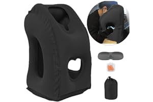 Kimiandy Inflatable Travel Pillow for Airplane, Neck Air Pillow for Sleeping to Avoid Neck and Shoulder Pain, Support Head and Lumbar, Used for Airplane, Car, Bus and Office (Black)