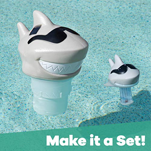 GAME 12902-BB Solar Light-Up Shark Pool 3-inch Tablet Chlorine Dispenser LED Light Sensor, Expandable Basket Adjustable Flow Rate