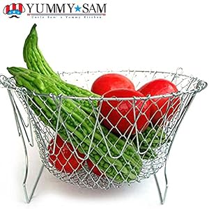 Chef Basket, EpochAir Stainless Steel Foldable Steam Rinse Strain Fry Basket Strainer Net Kitchen Cooking Tool for Fried Food or Fruits