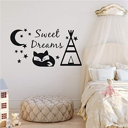 Lsfhb Sweet Dreams Wall Decal Teepee and Fox Wall Sticker DIY Pattern Kids Room Decor Moon and Stars Design Vinyl Wall Murals 57X30Cm
