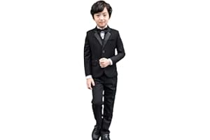 LONTAKIDS 5Pcs Boys Suit Black Tuxedo Blazer Vest Bowtie Set Kids Formal Suits for Wedding Party