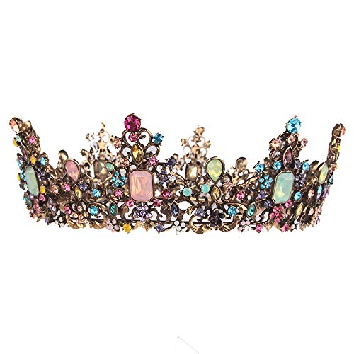 YANSHON Baroque Queen Crown, Rhinestone Wedding Crowns Crystal Tiara Crowns Hair Jewelry Rhinestone Wedding Costume Party Hair Accessories with Gemstones - Thumbnail 4
