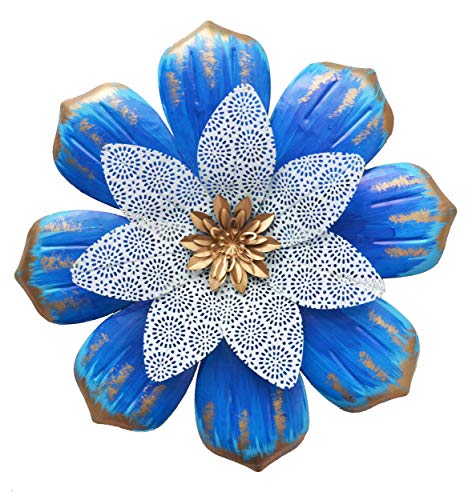 GIFTME 5 Blue Metal Flower Wall Decor for Bathroom Livingroom Bedroom or Porch Patio Colorful Wall Sculptures(13.5" Blue)