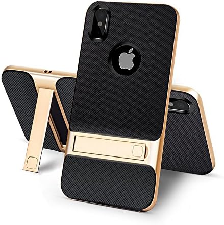 iPhone X Case With Stand Kickstand - USAcases 2017 Ultra Thin Slim Fit Built-in Holder Kickstand Premium Carbon Fiber Dual Layer Hybrid Shockproof Heavy Duty Protection For iPhone X (Gold)