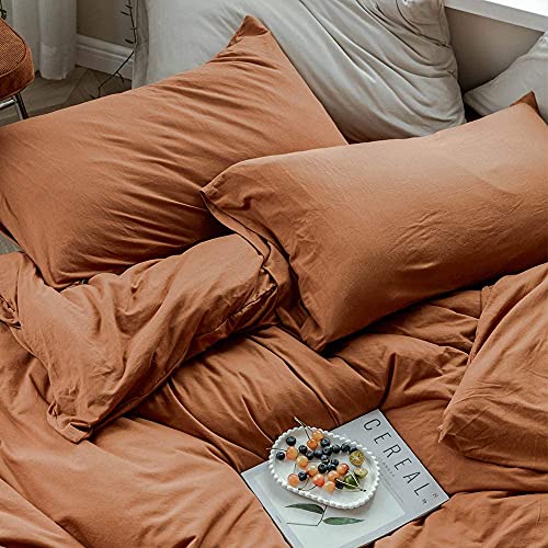 LifeTB Caramel Pumpkin Duvet Cover Queen Jersey Knit Cotton Duvet Cover Terracotta Bedding Set