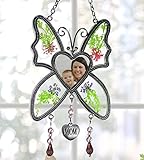 BANBERRY DESIGNS Mom Photo Butterfly Mother Suncatcher - Pressed Flowers in Between Glass - Heart Shape Picture Opening - Mom Gifts