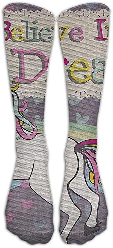 Unicorn Figure With 'Believe In Your Dreams' Art Printed Socks Crazy Patterned Fun Long Cotton Socks
