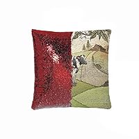 HXIYI Decorative Pillow Case Paillette Throw Mermaid Sequins Cushion Covers 18"x18" (Silver and red), Vintage Agriculture Illustration of Dairy Cows at Countryside Livestock