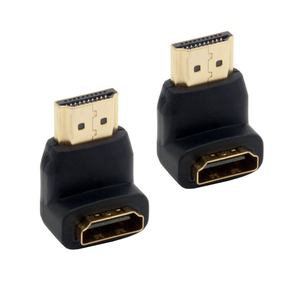 HTGuoji Right Angled HDMI Adapters 90 Degree Gold Plated Connectors Male to Female Sockets Support Resolutions 4K UHD 3D for HDMI TFT LCD Monitors (Pack of 2) (90 Degrees)