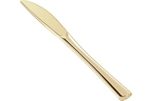BESTVIP 50 Pack Gold Plastic Knives, Solid and Durable Plastic Cutlery Knives, Heavy Duty Disposable Silverware Perfect for Parties, Weddings, Catering and Daily Use