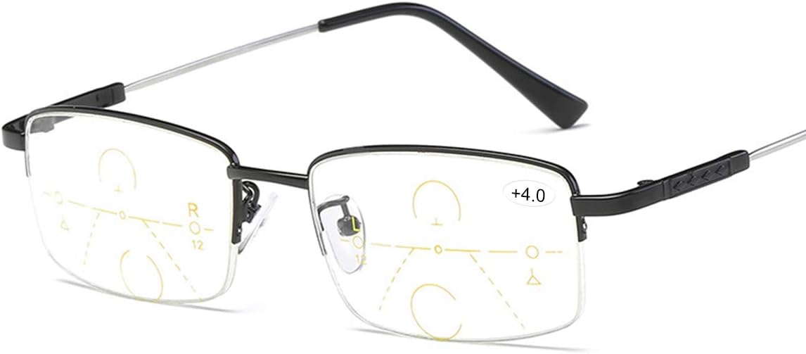 Progressive Multifocus Computer Reading Glasses Blue Light Blocking Titanium Alloy Bendable Multifocal Readers Multi Focus No Line Eyeglasses Eyewear Anti Glare Eye Strain Ultralight for Men and Women