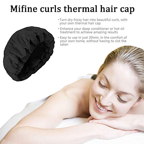Deep Conditioning Thermal Heat Cap - Disposable Shower Caps, Curly Girl Method, Steaming Haircare Therapy, Oil Treatments, Hair Mask Therapy, Soft, Plush Cotton, Stretchy Nylon, Safe Microwave Cap - Thumbnail 3