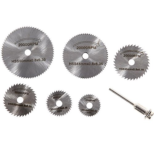 Migiwata HSS Mini Circular Saw Blades Set of 7pcs with 1/8" Straight Shank Mandrel for Dremel Fordom Electrical Grinding Machine Rotary Tool
