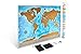 Scratch Off World Map Poster - Travel Map with US States, Country Flags, Scratching Tool, Wiping Cloth, Pins, and Carrying Pouch, for Travelers