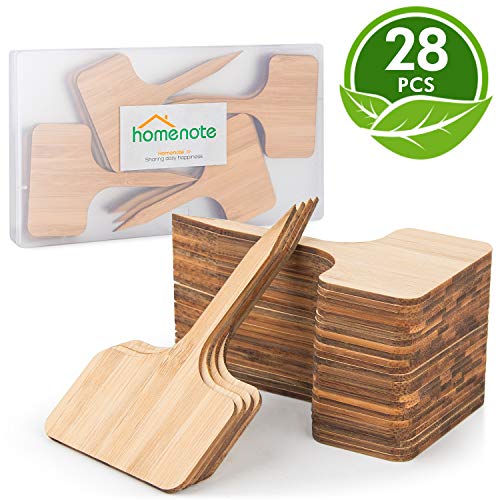 HOMENOTE 28pcs Bamboo Plant Labels (6 x 10 cm) Vegetable Garden Markers T-Type Plant Tags for Plants
