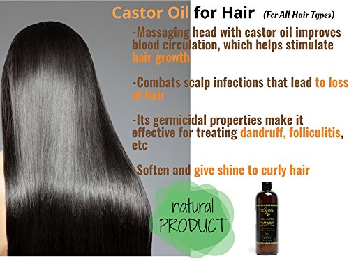 Castor Oil (16oz) for Hair growth, Skin, Eyelashes, Eyebrows, Aceite de Ricino