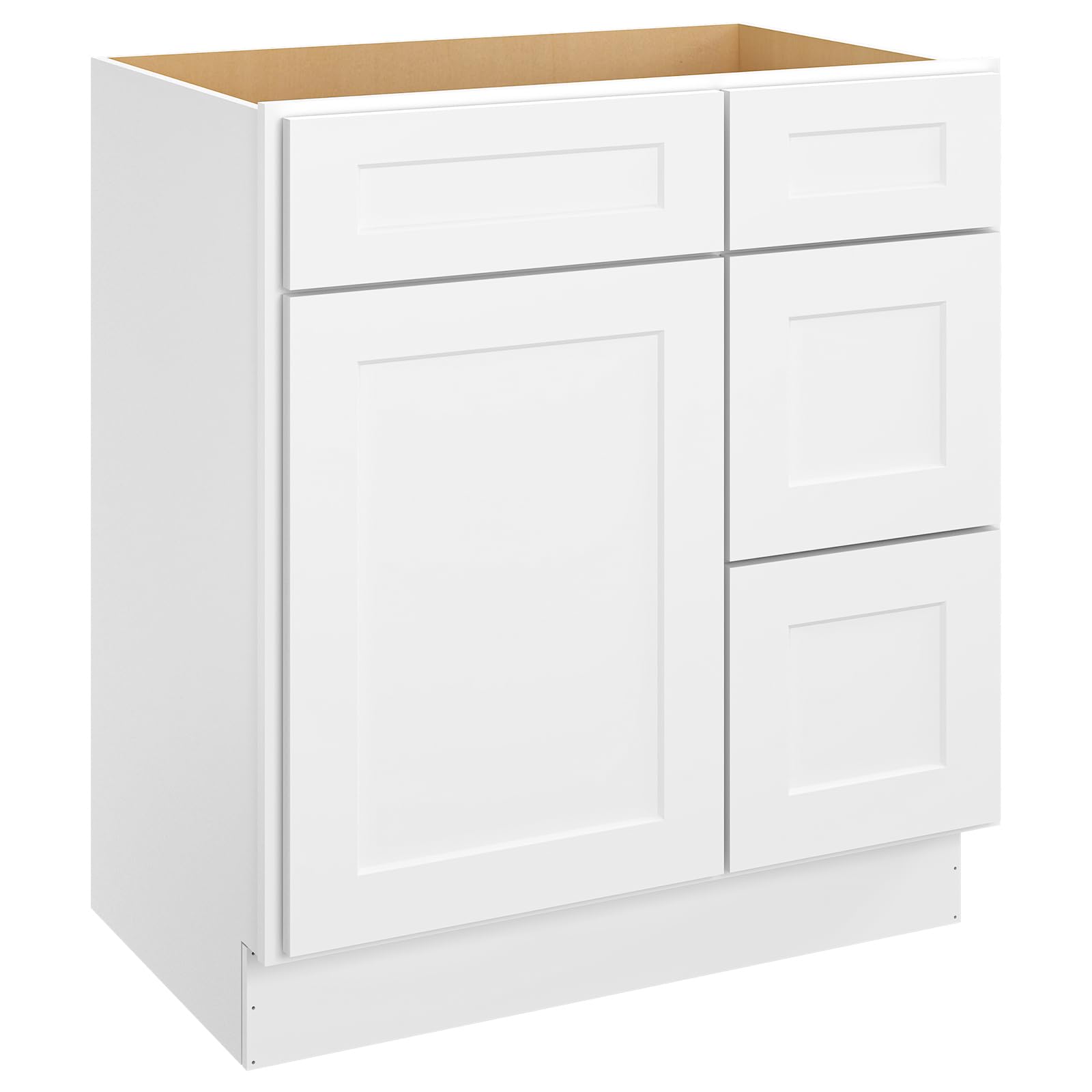 Photo 1 of ROOMTEC Bathroom Cabinet, 30'' Free Standing Bathroom Vanity with 3 Right Drawers and 1 Door,Soft-Close Drawer Slides Morden Bathroom Sink Vanity Storage Cabinet, Shaker White