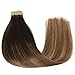 GOO GOO Tape in Hair Extensions Ombre Dark Brown to Light Brown and Ash Blonde Remy Human Hair Extensions Tape in Natural Hair Straight 50g 20pcs 16inch